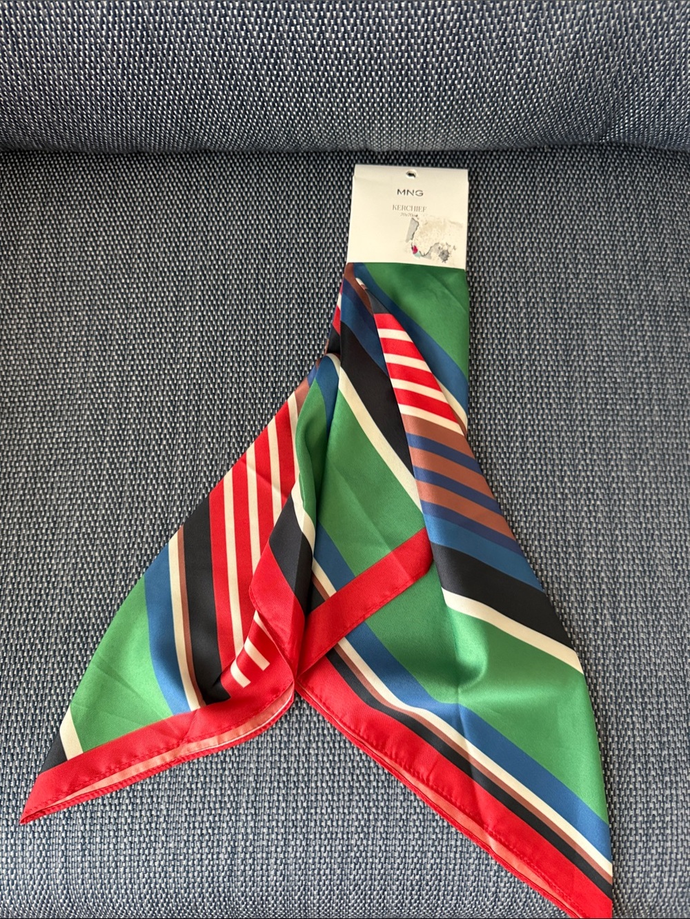 Mango Striped Silk Scarf in Green, Red, Blue